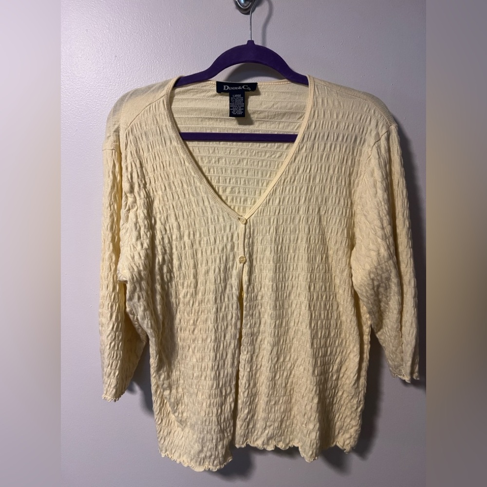 Denim & Co yellow Textured thin CardiganTop  size L